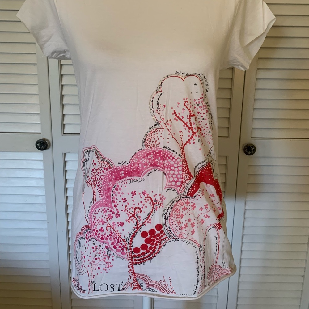 Victoria's Secret Pink White Cotton Tee with Lost in Love Graphic Size M/L